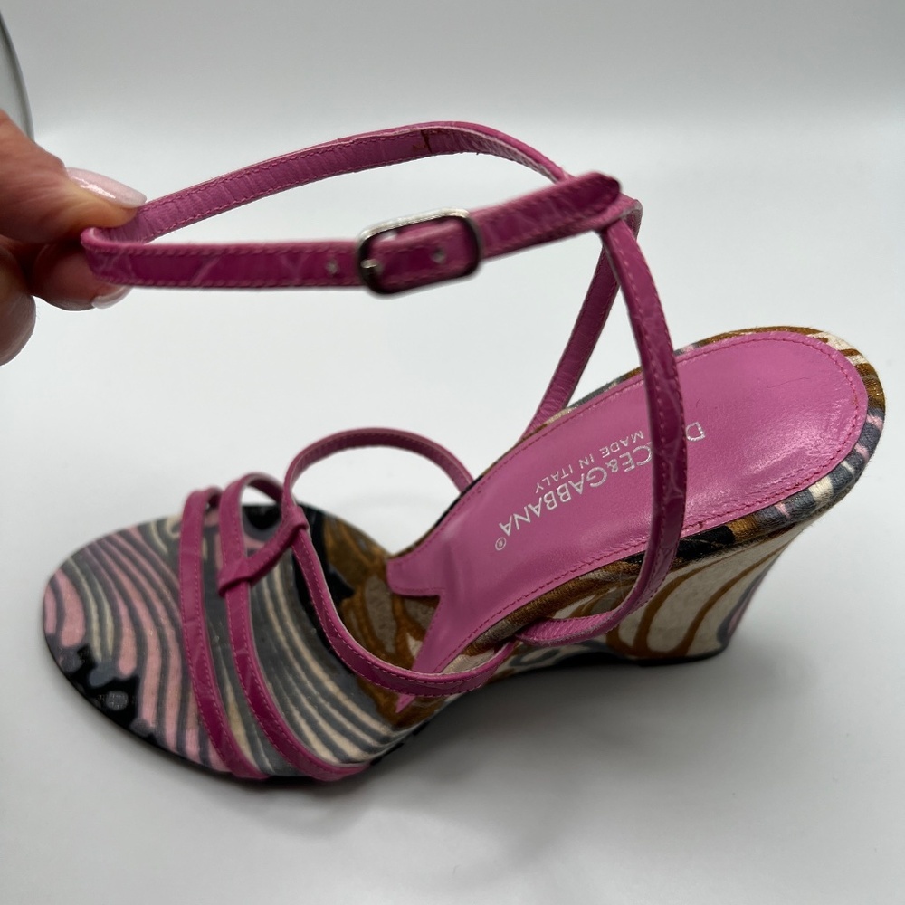 Dolce & Gabbana wedge sandal Pink Leather Strap Wedge Size 36 - Picture 6 of 14